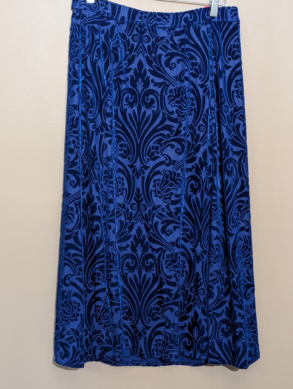 Vintage Whimsigoth Velvet Bob Mackie Royal Blue Pull On Maxi Skirt Womens Small